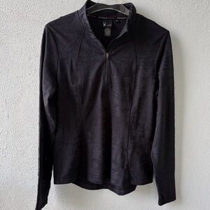 Spyder Active Large Black Jacquard 1/4 Zip Curved Hem Thumb Holes Activewear